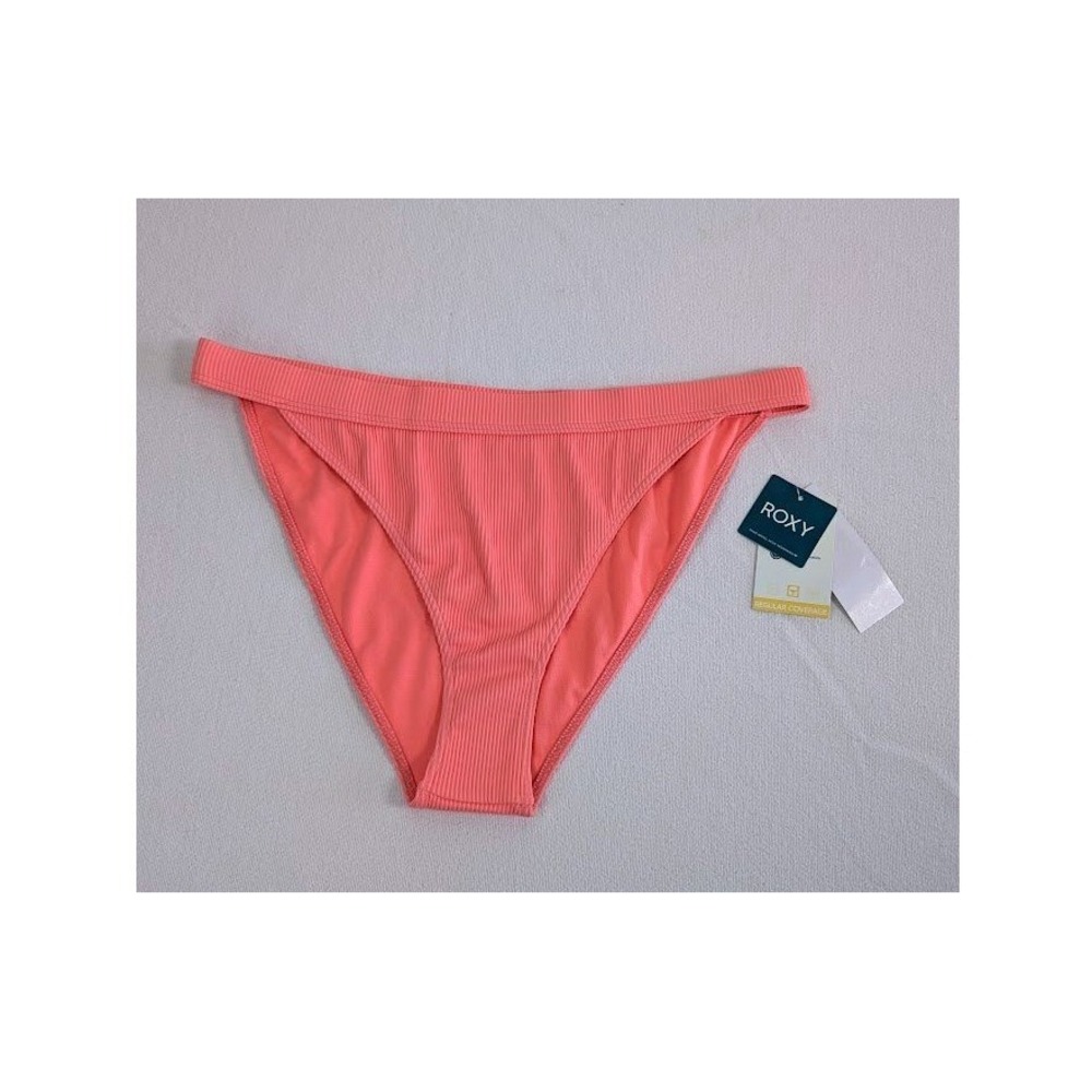 Roxy Bikini Swim Bottom Size XL Retro‎ Ribbed Vacation Resort Classic Coral NEW